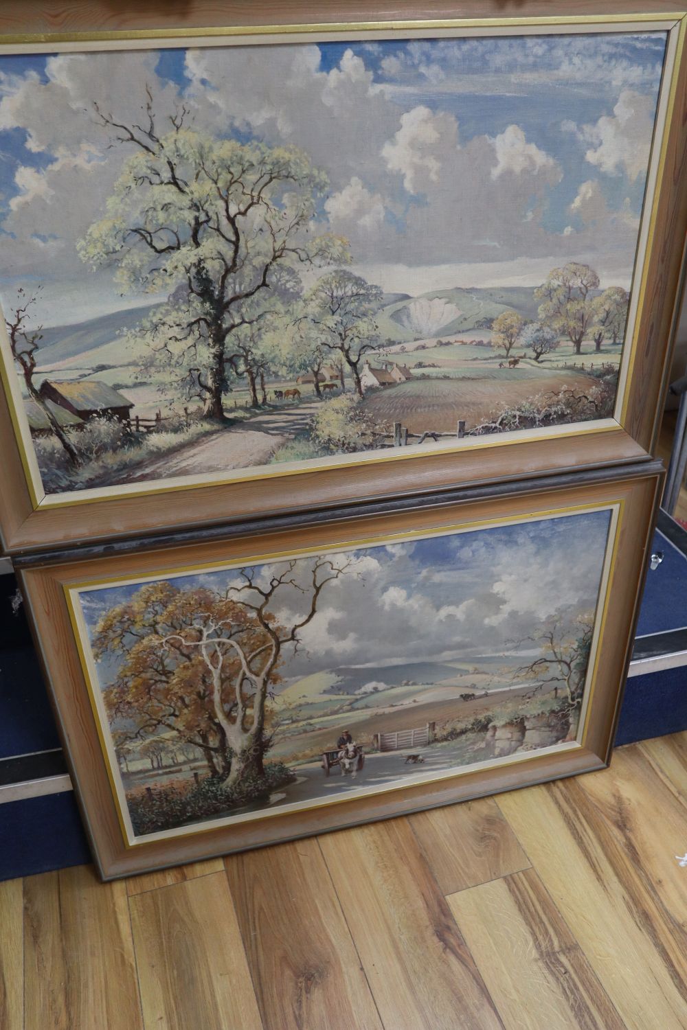 Emerson Groom (1891-1983), pair of oils on board, The Downs near Glynde and The road to Firle Beacon, signed, 48 x 77cm